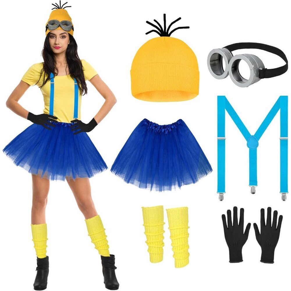 Women's Halloween Costume Accessories Set Goggles Beanie Dress Suspenders Gloves